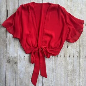 Chic Red Women's Tie Blouse